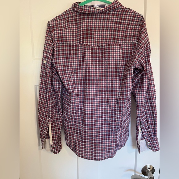 GAP red, blue and white print button down shirt. Women’s size large. - Picture 2 of 2